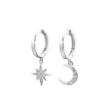 Stainless Steel  Asymmetric crystal Star High Fashion Drop Earrings Delicate joker Moon style Women earrings Jewelry 2020
